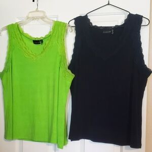 CitiKnits 2 Pack Navy Blue & Lime Green Lace Tank Tops Size XL